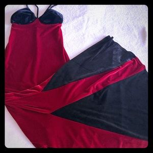 Long velvet ball gown spaghetti strap flare